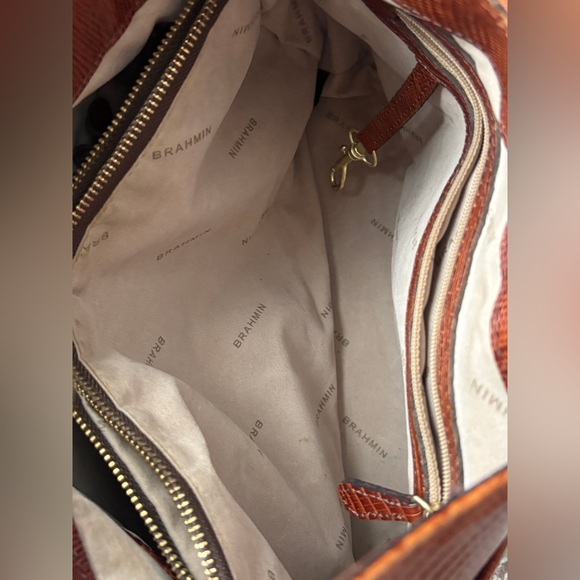 Brahmin Maggie Two Tone Brown Croc-Embossed Leather Hobo With Brass Hardware - Picture 16 of 17